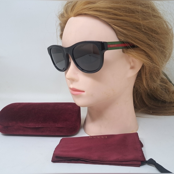 Gucci Men's Sunglasses Black Green Polarized Rectangle GG0003S 52mm 52-21-145 - Picture 2 of 16